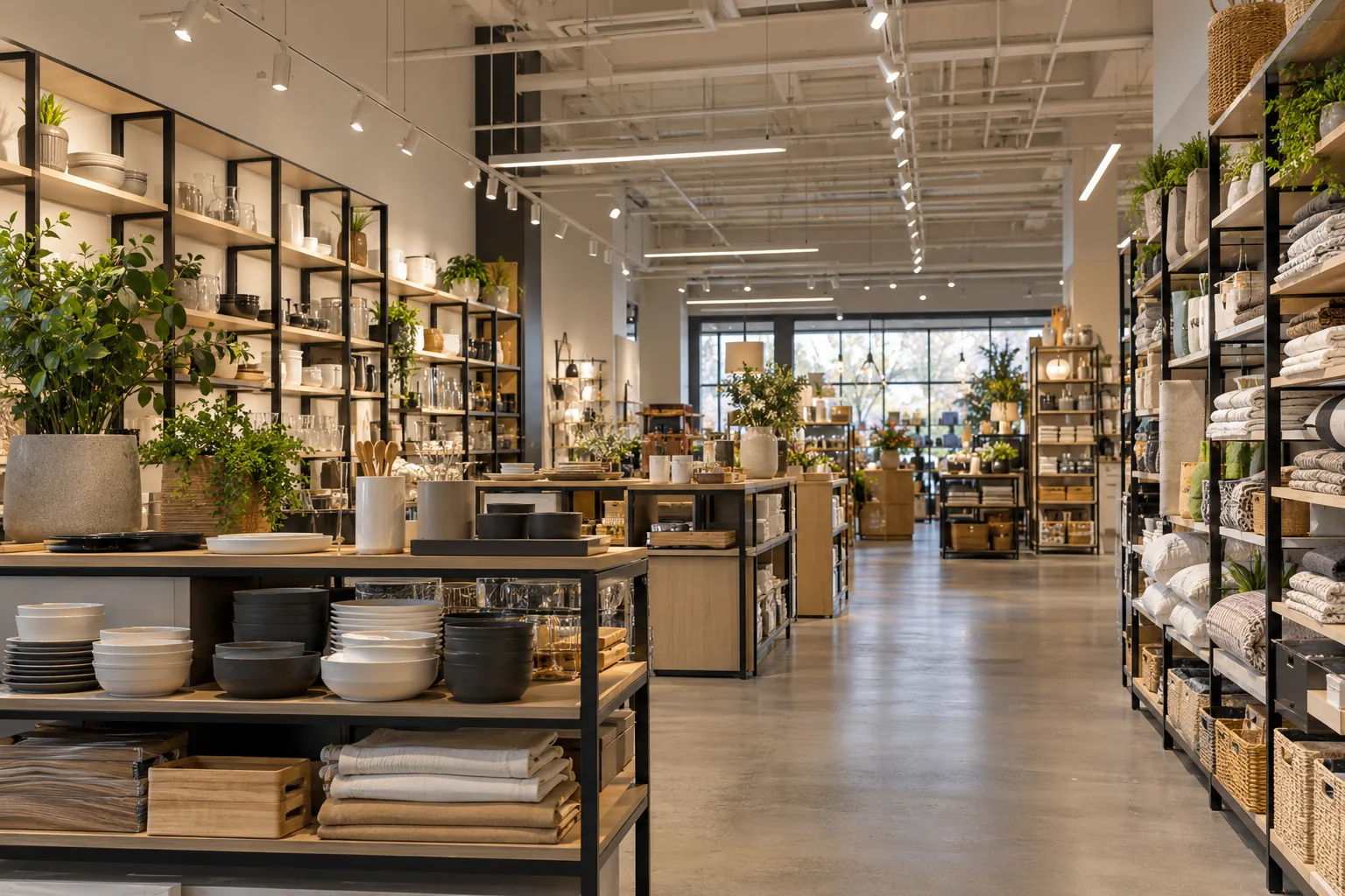 Track and linear lighting above household merchandise displays