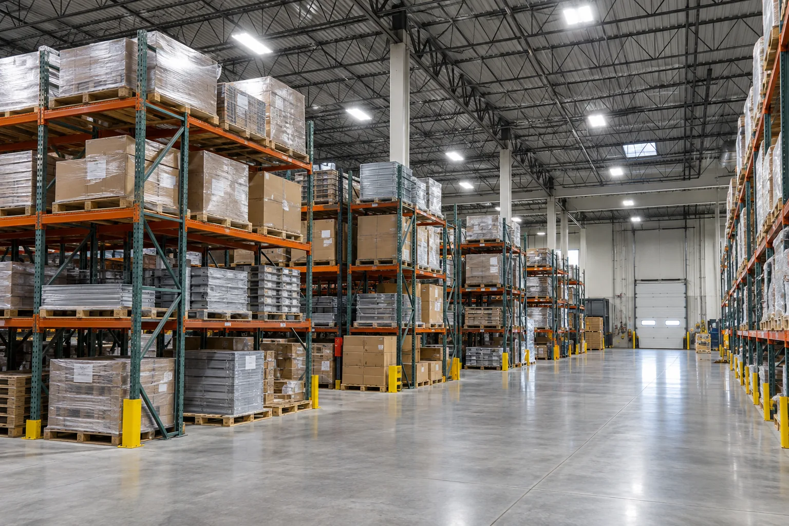 General high-bay lighting above industrial pallet storage